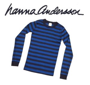 Hanna Andersson Long John Navy & Colbalt Stripe Organic Cotton PJ Top Youth 13